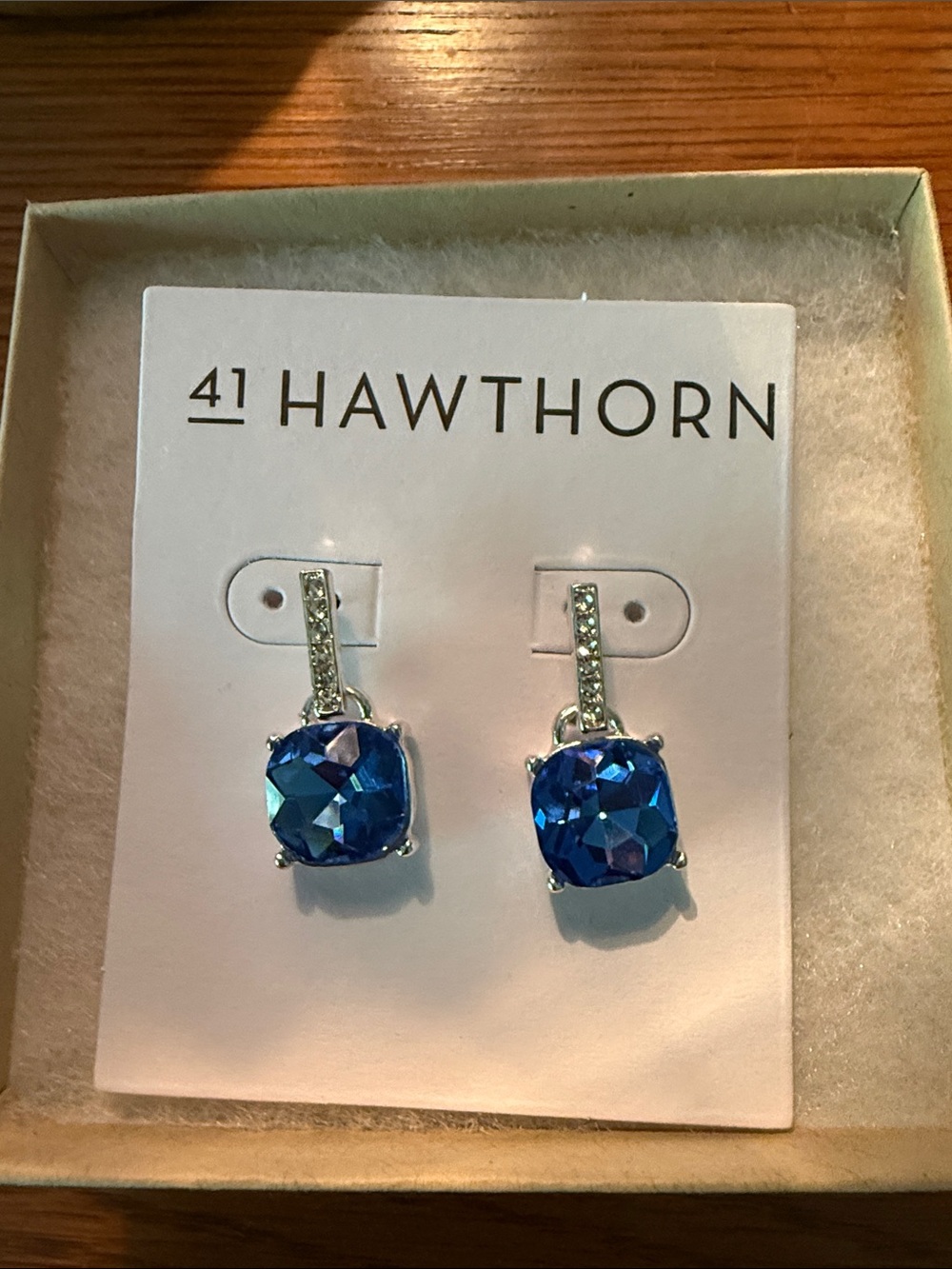 41 Hawthorn Blue Cushion Drop Earrings with Silver Accents